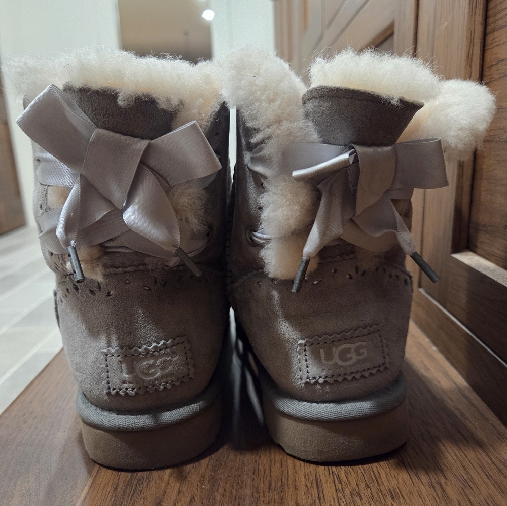 UGG Gray Shearling Boots with Bows